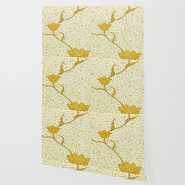 William Morris Mustard Yellow Tulip Floral Pattern Wallpaper