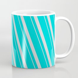 [ Thumbnail: Dark Turquoise & Light Gray Colored Lines/Stripes Pattern Coffee Mug ]