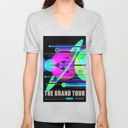 NASA Outer Space Saturn Shuttle Retro Poster Futuristic Explorer Black Best Quality V Neck T Shirt
