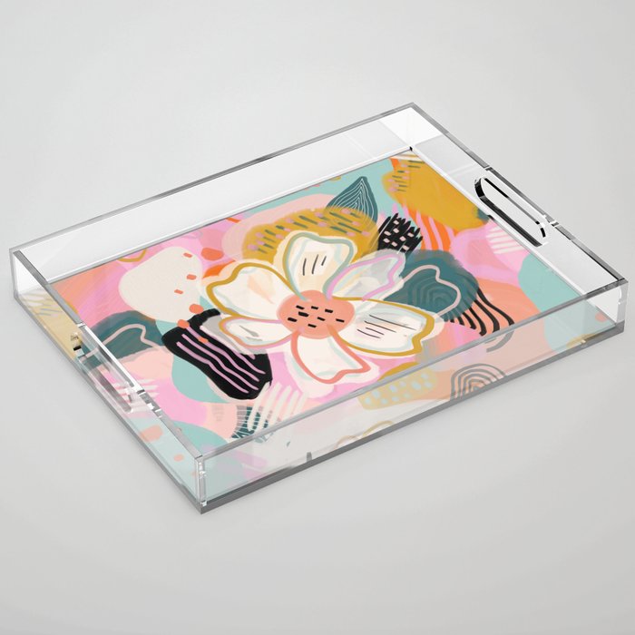 Abstract Flowers Acrylic Tray
