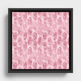 Pink Glitter Tropical Palm Leaves Pattern Framed Canvas