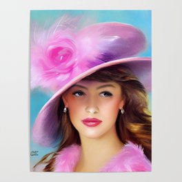 Pink and Purple Derby Feather Hat Poster