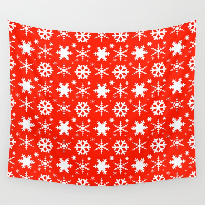 Snowflakes Red Wall Tapestry