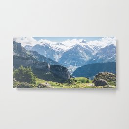 Swiss Alps Summer Landscape - Nature Photography - Jungfrau Mountain Peak Metal Print | Scenic, Swiss, Nature, Photograph, Photo, Landscape, Jungfraujoch, Summer, Sunny, Snowcovered 