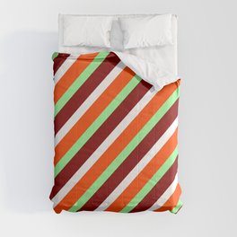 [ Thumbnail: Red, Green, Maroon, and White Colored Pattern of Stripes Comforter ]