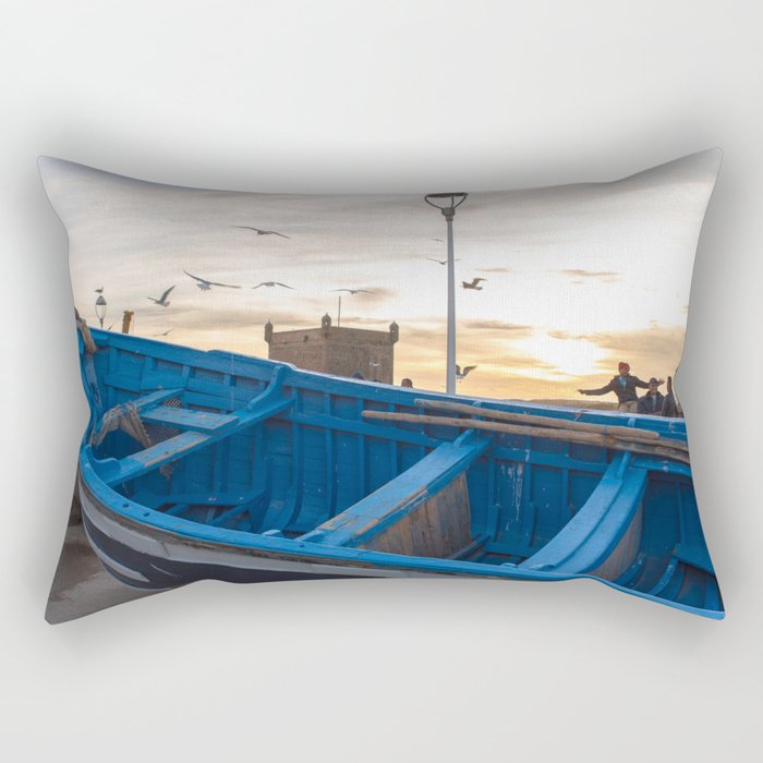 Blue Boat - Essaouira, Morocco Rectangular Pillow