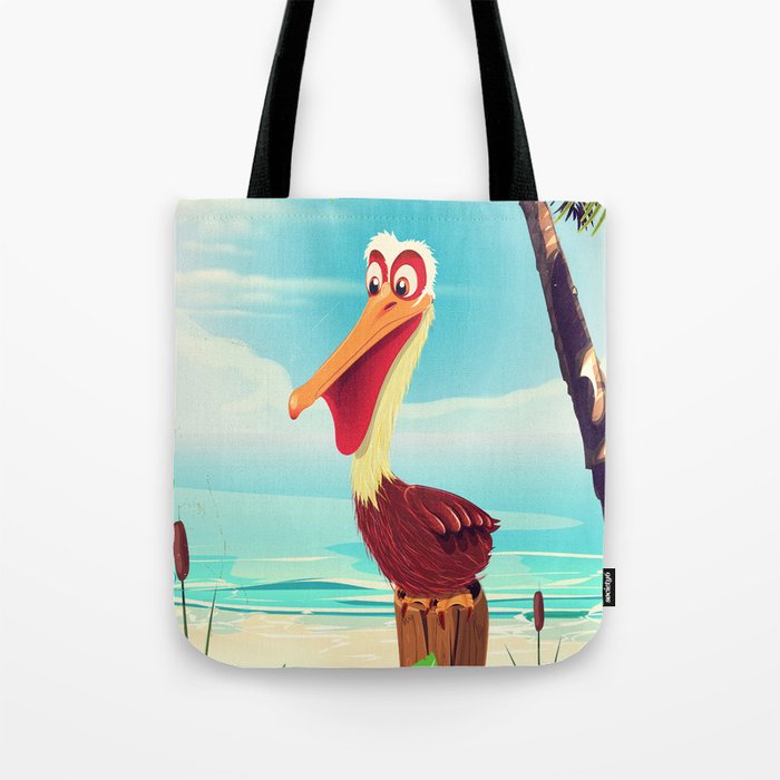 Vintage Pelican on the beach Tote Bag