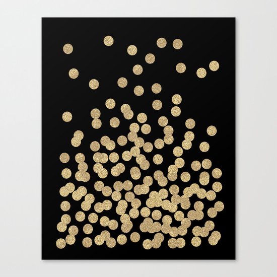 Gold glitter dots scattered on black background Canvas Print