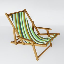 [ Thumbnail: Green, Dark Goldenrod, Dark Slate Gray & Mint Cream Colored Lines/Stripes Pattern Sling Chair ]