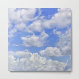 Fluffy clouds blue sky sunny day Metal Print