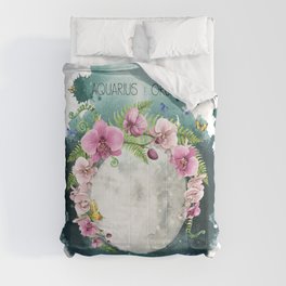 Aquarius Orchid - Flower Zodiac Comforter | Celestial, Girly, Orchid, Starsigns, Astrology, Nightsky, Boho, Tarot, Witch, Watercolor 