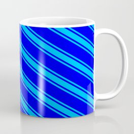 [ Thumbnail: Blue & Deep Sky Blue Colored Lines/Stripes Pattern Coffee Mug ]