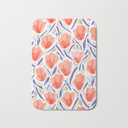 Sanguine Sway Persimmon Bath Mat | Watercolor, Pattern, Boho, Poppies, Energetic, Flowers, Vibrant, Stainedglass, Curated, Tulips 