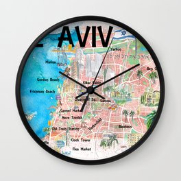 Tel Aviv Israel Illustrated Map with Roads Landmarks and Highlights Wall Clock