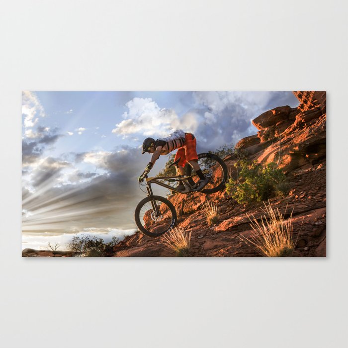 Mountain Bike in Rugged Mountain Terrain in Sunbeams Canvas Print