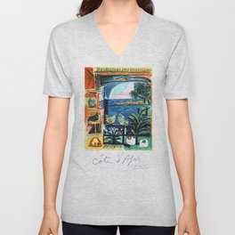 1962 Picasso COTE D'AZURE French Riviera Travel Poster V Neck T Shirt