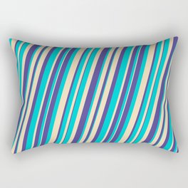 [ Thumbnail: Dark Turquoise, Tan, and Dark Slate Blue Colored Lines/Stripes Pattern Rectangular Pillow ]