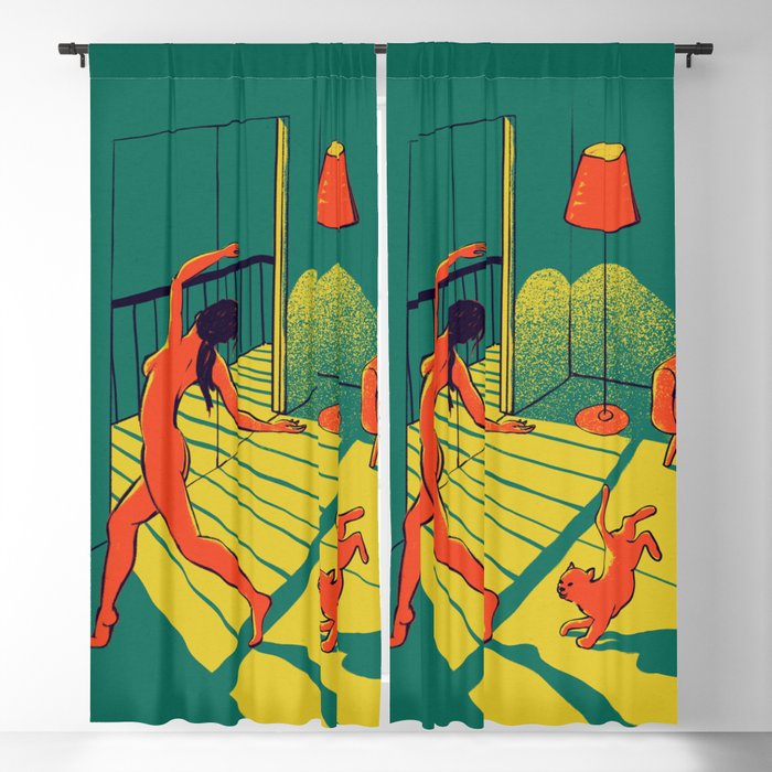 Dancing with the cat | Moody sunset light and shadows Aesthetic Green room Naked dance Femme Fatale  Blackout Curtain