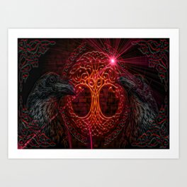 Odins Crows Yggdrasil Art Print