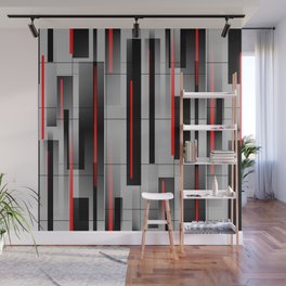 Off the Grid - Abstract - Gray, Black, Red Wall Mural
