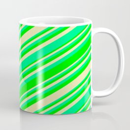[ Thumbnail: Green, Lime, and Pale Goldenrod Colored Pattern of Stripes Coffee Mug ]