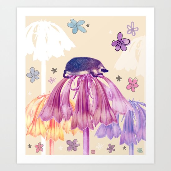 The hedgehog and the flowers Art Print