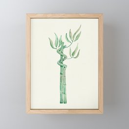 Green bamboo watercolor Framed Mini Art Print
