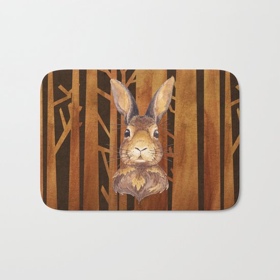 Rabbit in the forest- abstract animal hare watercolor illustration Bath Mat