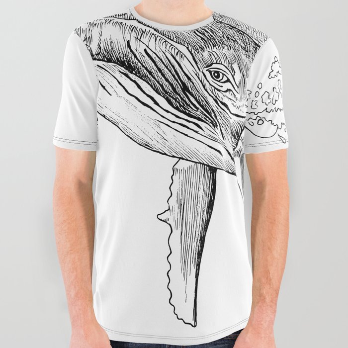 Humpback Whale with Bubbles All Over Graphic Tee