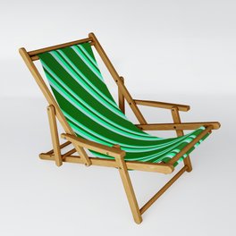 [ Thumbnail: Green, Powder Blue & Dark Green Colored Lines Pattern Sling Chair ]