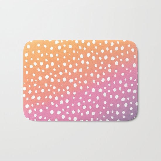Modern hand drawn polka dots on pink orange sunset watercolor Bath Mat