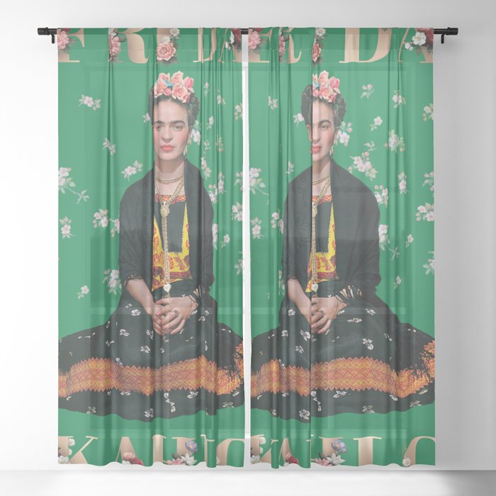 Frida Kahlo and Flowers Sheer Curtain
