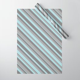 [ Thumbnail: Dark Grey, Powder Blue & Grey Colored Lined Pattern Wrapping Paper ]