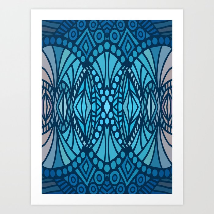 Blue Art Deco Art Print