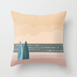 Waiting For The Perfect Wave Surf Spot Minimalistic Graphic Throw Pillow | Coastal, Nature, Seaside, Seascape, Hobby, Blue, Summer, Surf, Graphicdesign, Surfboard 