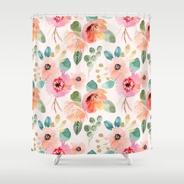 peachy watercolor floral Shower Curtain