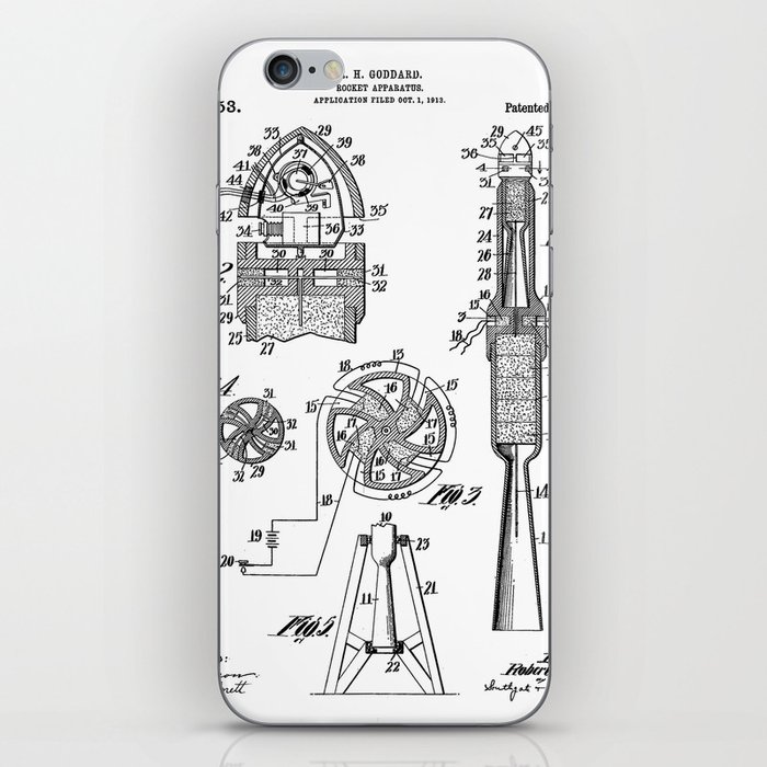 Rocket Ship Patent - Nasa Rocketship Art - Black And White iPhone Skin