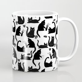 Bad Cats Knocking Stuff Over Coffee Mug | Handdrawn, Cat, Funnycat, Blackcats, Pattern, Catsbeingjerks, Black, Catpattern, Knockingthingsover, Illustration 