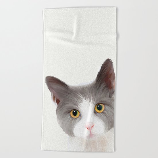 Cat with Yellow Eyes Beach Towel