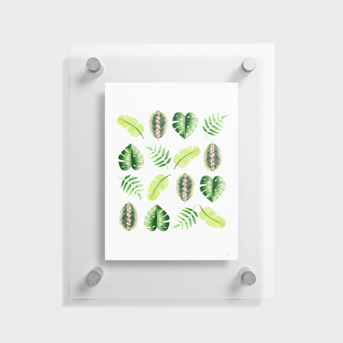 Tropical leaves in green on white Floating Acrylic Print