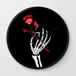A Skeleton Hand Holding a Red Rose Wall Clock
