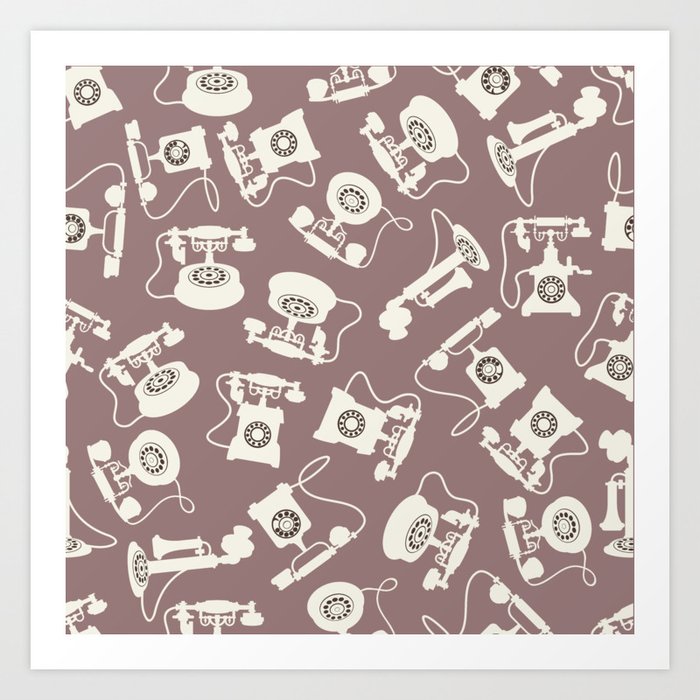 Vintage Rotary Dial Telephone Pattern on Rosy Brown Art Print