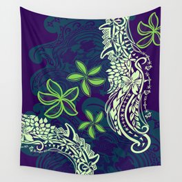 Hawaiian - Polynesian Emerald Tribal Turtles Wall Tapestry