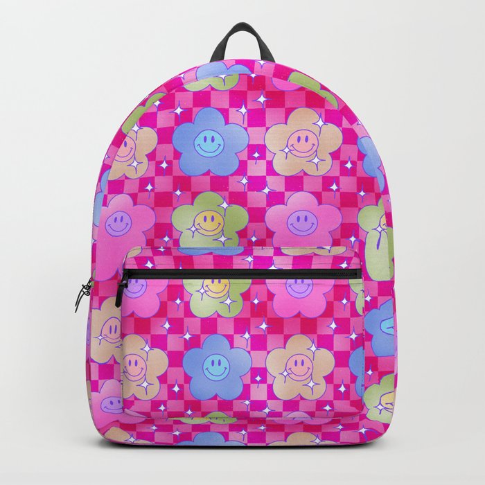 Cute Y2K Flower Smileys Pattern (Hot Pink Version) Backpack