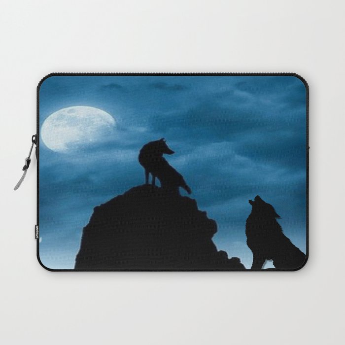 Wolves in a Blue Moonlight Laptop Sleeve