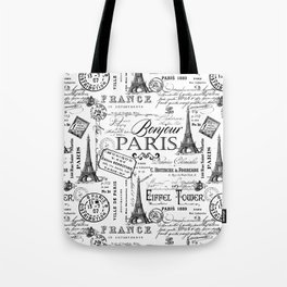 Vintage Paris Black And White Nostalgic Pattern Tote Bag