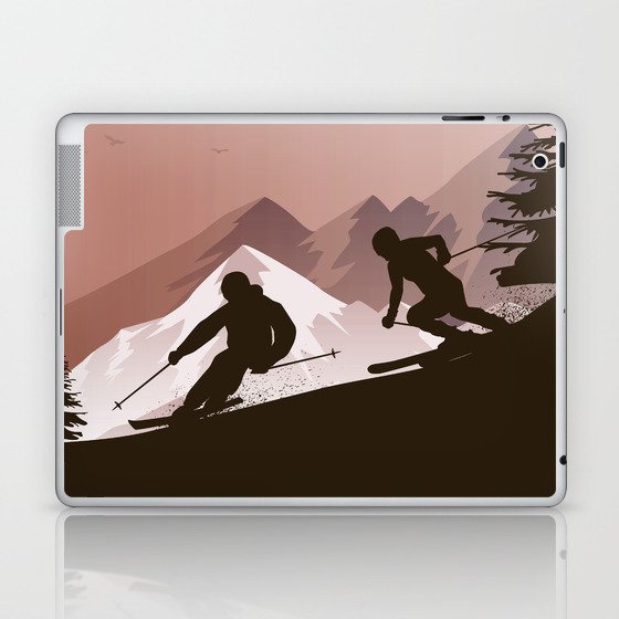 Winter Sport • Best Skiing Design Ever • Brown Background Laptop & iPad Skin