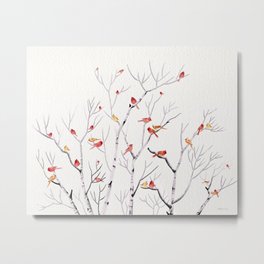 Birch Trees and Cardinal 2  Metal Print