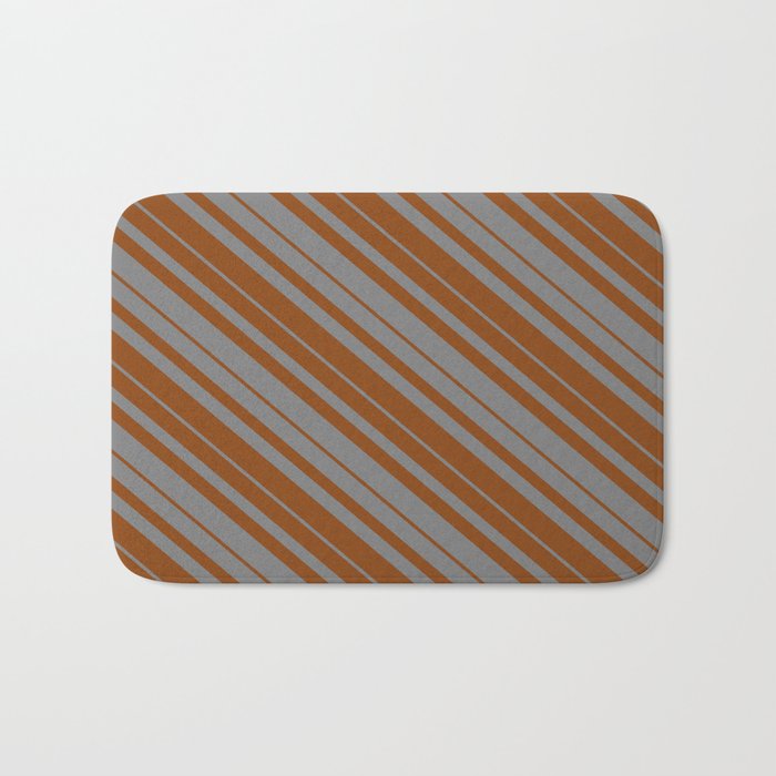Grey & Brown Colored Lined Pattern Bath Mat