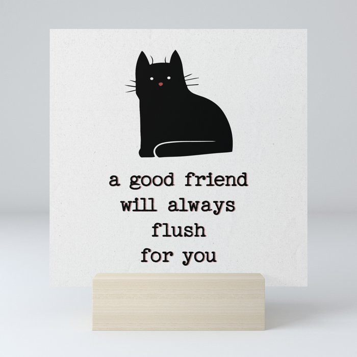 Cute Black Cat Funny Bathroom Sign Mini Art Print